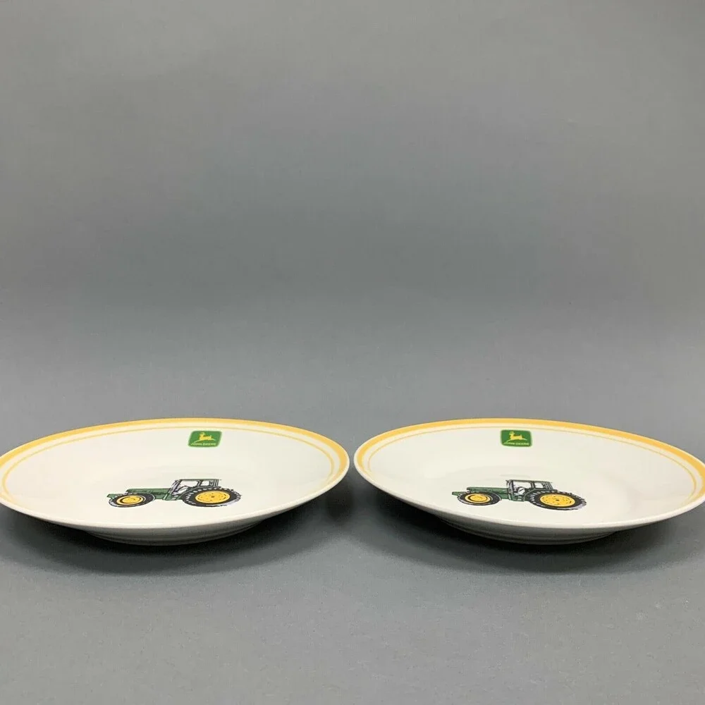 Gibson John Deere Tractor Salad Plates Yellow Trim‎ Lot of 2